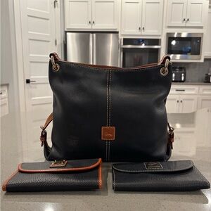 Dooney & Bourke Leather Hobo Bag + 2 Matching Wallets – Like New
